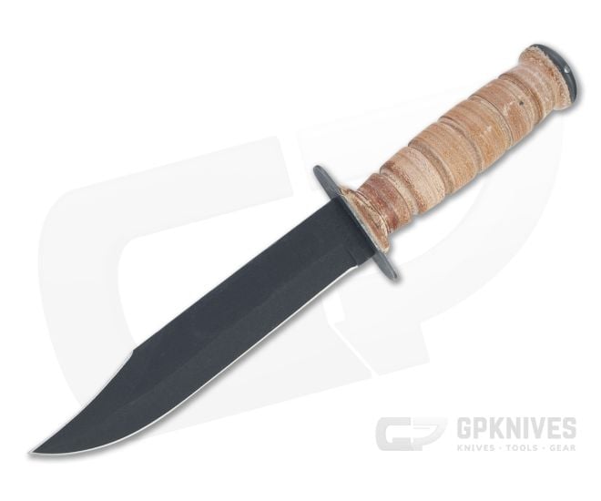 Case XX USMC Black 1095 Grooved Leather Fixed Blade Knife 00334