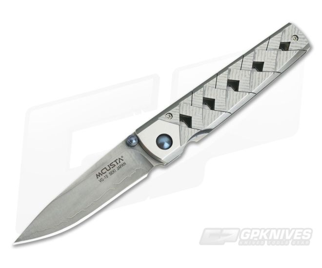 Mcusta Yoroi San Mai Basket Weave Damascus Handle Folder - MC-0037C