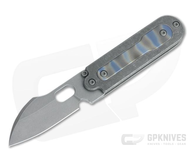 Serge Knife Co. Mid-Tech Bean Harpoon Acid Washed Nitro-V Flamed Inlay Titanium Slip Joint Top Flipper 004 - SKC-004