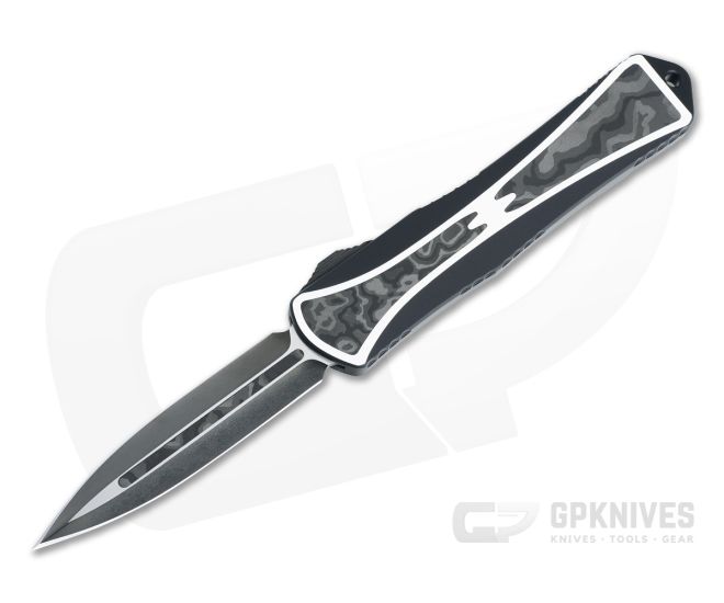 Heretic Custom Manticore-X Double Edge Hand Ground Two-tone DLC Elmax Black Camo Fat Carbon OTF Automatic 004 - HRT-004