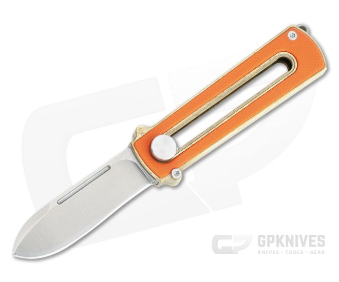D Rocket Design Al Br BarloX Stonewashed M390 Orange G10 Al Bronze Manual OTF Knife - DRD-0056