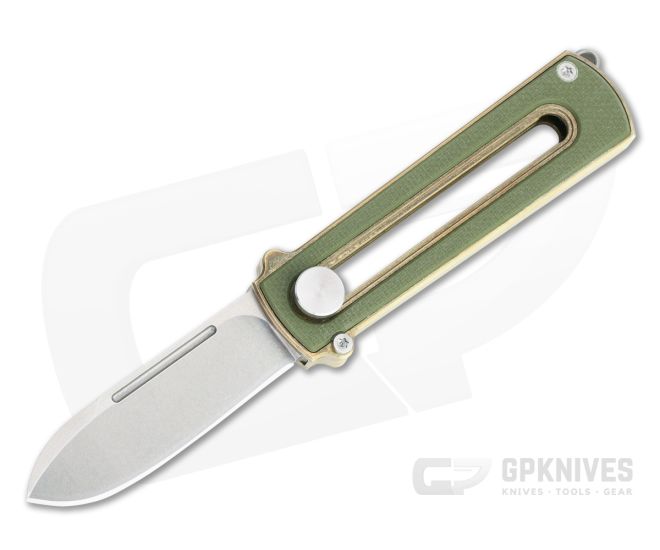 D Rocket Design Al Br BarloX Stonewashed M390 Green G10 Al Bronze Manual OTF Knife - DRD-0057