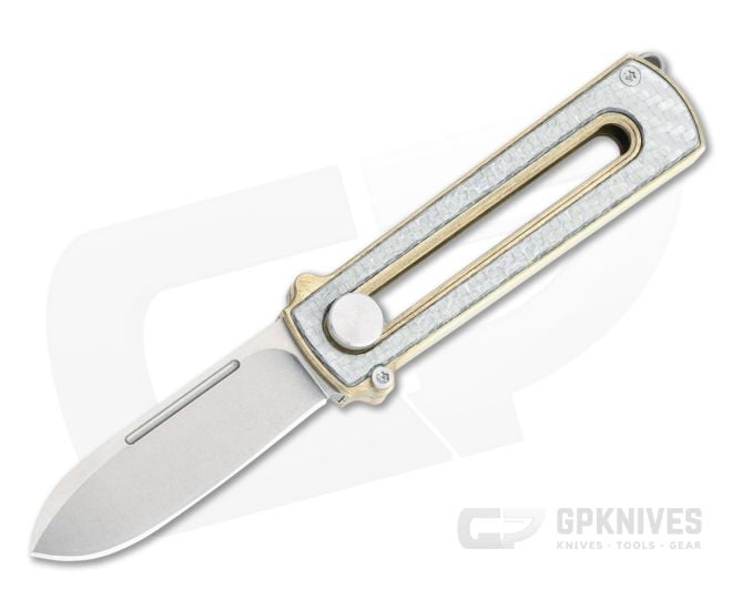 D Rocket Design Al Br BarloX Stonewashed M390 Silver Carbon Fiber Al Bronze Manual OTF Knife - DRD-0058