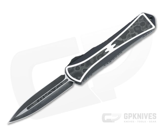 Heretic Custom Manticore-X Double Edge Hand Ground Two-tone DLC Elmax Black Camo Fat Carbon OTF Automatic 005 - HRT-005