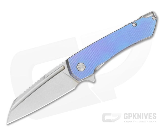 MachineWise Mojave #1391 Blurple Fine Step Anodized Titanium Lightwash S90V Wharncliffe Frame Lock Flipper (3.45") - MCW-005