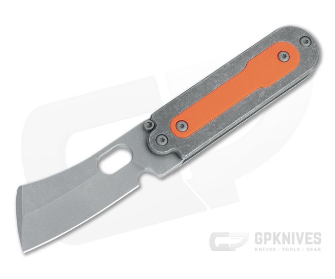 Serge Knife Co. Mid-Tech Bean Cleaver Acid Washed Nitro-V Orange G10 Inlay Slip Joint Top Flipper 006 - SKC-006