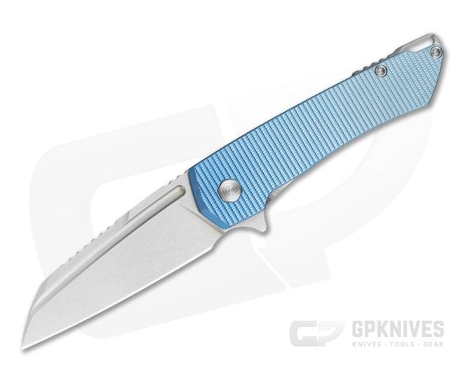 MachineWise Mojave #1389 Light Blue Grenade Anodized Titanium Lightwash S90V Wharncliffe Frame Lock Flipper (3.45") - MCW-006