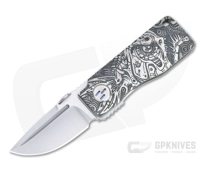 D Rocket Design x SG Knives Angler Gryphon EDC Flipper Satin Elmax Milled Titanium Folder 0072 - DRD-0072