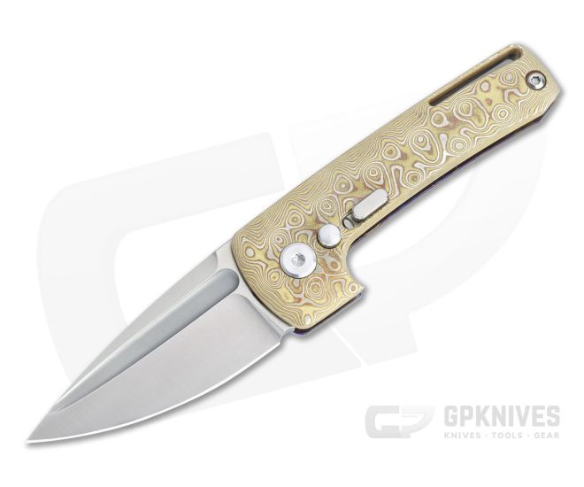 D Rocket Design Harlock Two Faced Automatic Satin M390 Mokume Timascus Folder 0073 - DRD-0073