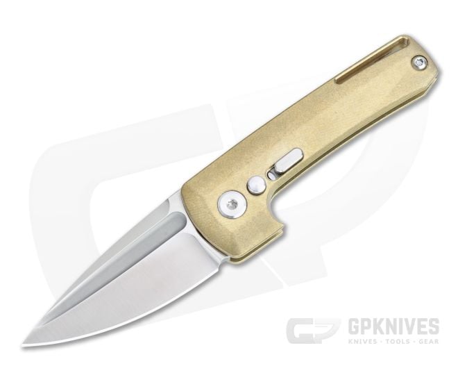 D Rocket Design Harlock Automatic Satin M390 Brass Button Lock Folder 0074 - DRD-0074