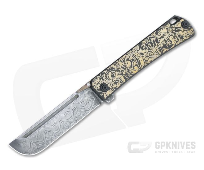 D Rocket Design Jupiter EDC Carbon Damascus StickerBomb Art Titanium Folder 0076 - DRD-0076