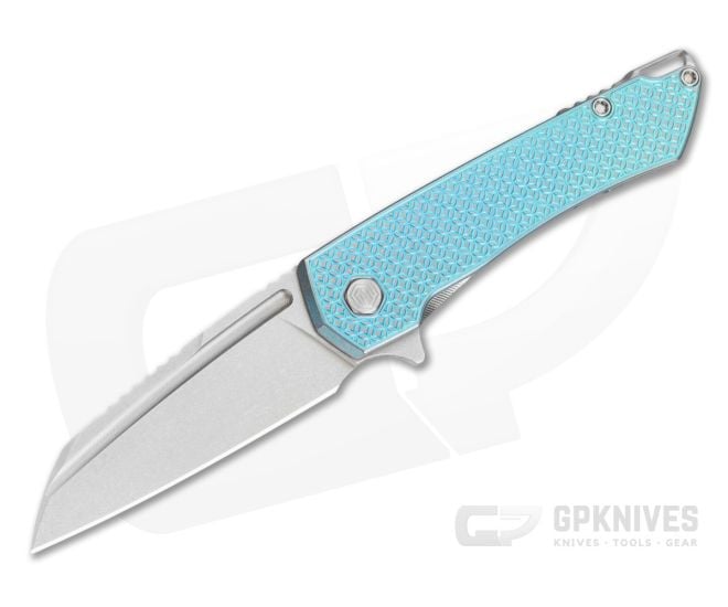 MachineWise Mojave #1394 Light Blue Mosaic Anodized Titanium Lightwash S90V Wharncliffe Frame Lock Flipper (3.45") - MCW-007