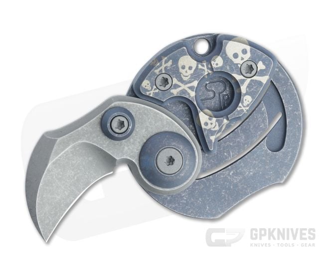 Serge Knife Co. Coin Claw Gen 2 Acid Washed M390 Crossbones Blue Titanium Slip Joint Folder 008 - SKC-008
