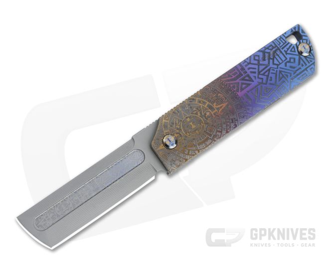 D Rocket Design MaximX Flipper M390 Aztec Engraved Anodized Titanium Folder 0080 - DRD-0080