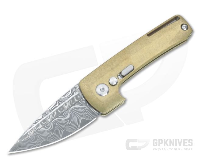 D Rocket Design Harlock Automatic Bronze Aluminum Handle Damascus Spear Point 0083 - DRD-0083