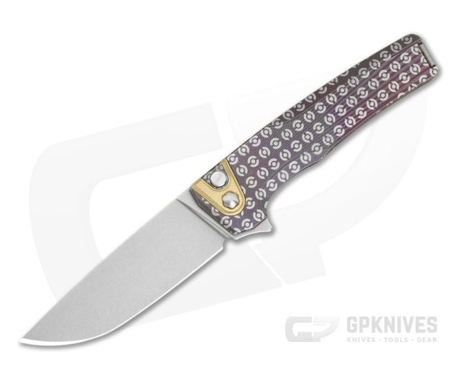 MachineWise Sonora #2280 Bronze Anodized Sunray Textured Ring Glyph Titanium Brass Bolster S90V Lightwash Button Lock Flipper (3.35" Blade) - MCW-009