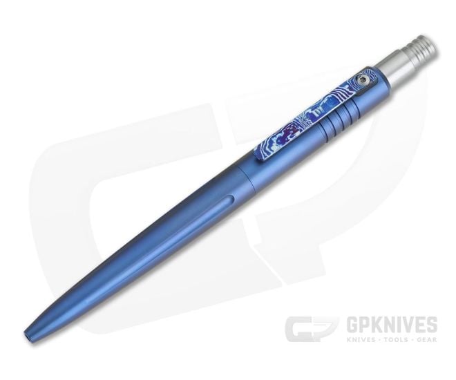 Pena Knives X-Series Click Pen Blue Titanium Mokuti Clip Black Ink Pen - PK-010