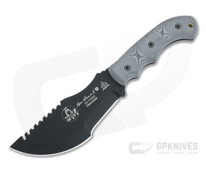 TOPS Tom Brown Tracker #1 Black Micarta Handle Black Traction Coated 1095 Carbon Steel TBT-010 - TP-TBT-010