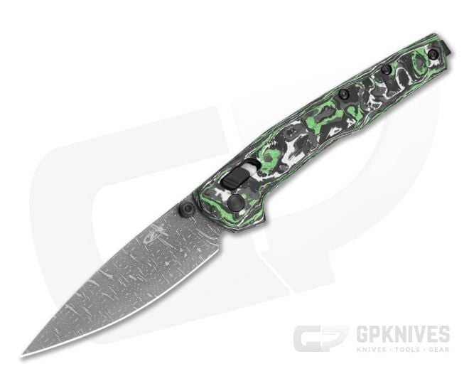 Zero Tolerance 0117VFGW Green/White Carbon Fiber Vegas Forge Damascus Crossbar Lock Knife (3.30" Blade) - ZT-0117VFGW