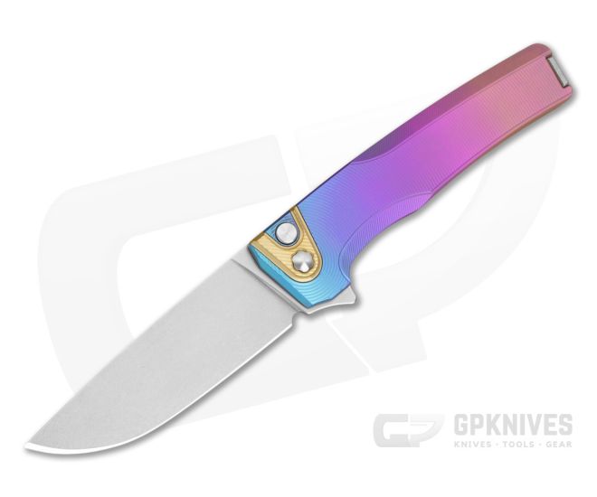 MachineWise Sonora #2180 Blue to Pink Fade Anodized Epicenter Textured Titanium Brass Bolster S90V Lightwash Button Lock Flipper (3.35" Blade) - MCW-011
