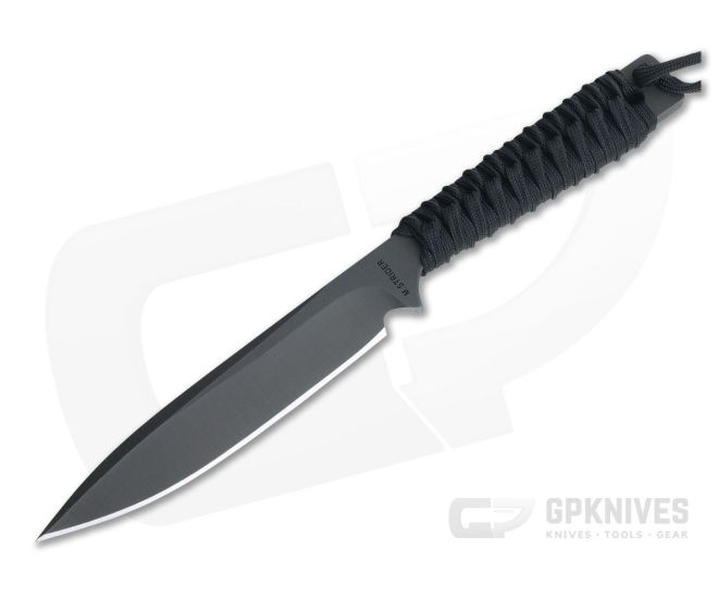 M. Strider Knives WP Hand Ground Spear Point Black PSF27 Black Paracord 0125 - MSK-0125