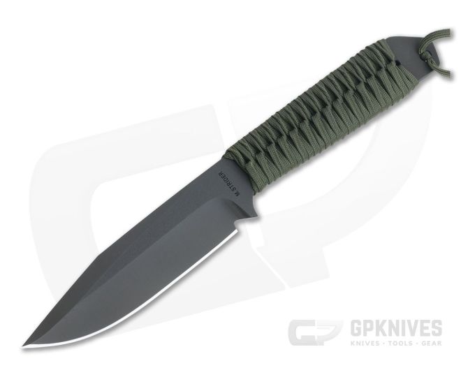 M. Strider Knives WP XL Hand Ground Clip Point Black PSF27 Green Paracord - MSK-0126