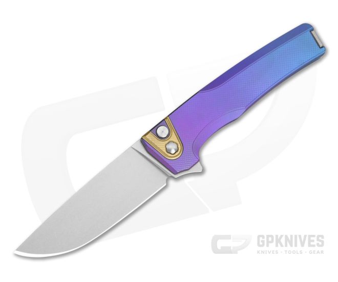 MachineWise Sonora #2191 Purple to Blue Fade Anodized Diamond Textured Titanium Brass Bolster S90V Lightwash Button Lock Flipper (3.35" Blade) - MCW-012