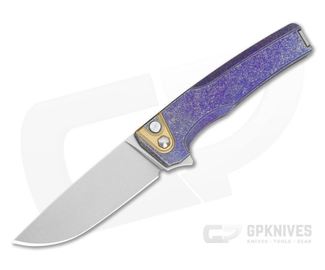 MachineWise Sonora #2203 Purple Anodized Smooth Tumbled Titanium Brass Bolster S90V Lightwash Button Lock Flipper (3.35" Blade) - MCW-013