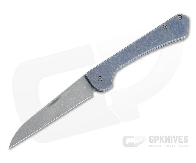 Serge Knife Co. Wildcard Dark Stonewashed M390 Blue Titanium Slip Joint Folder 017 - SKC-017