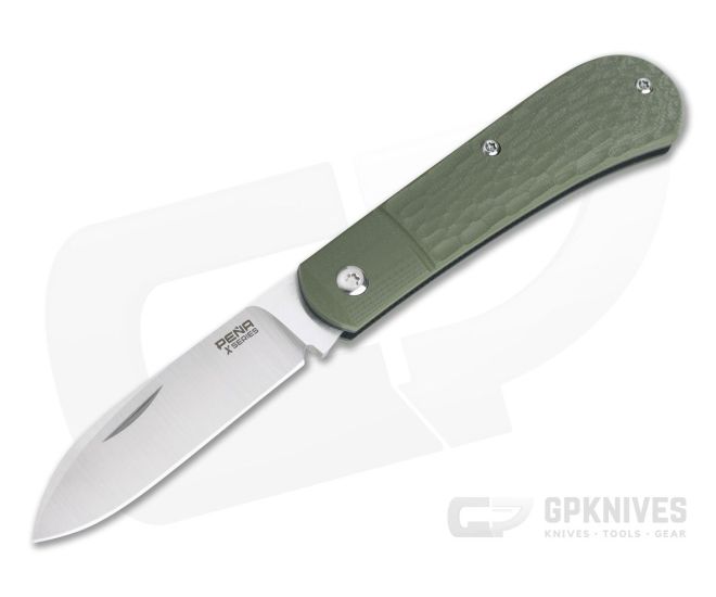 Pena Knives X-Series Spear Point Slipjoint Satin M390 Jigged OD Green G10 Slipjoint Folder - PK-019