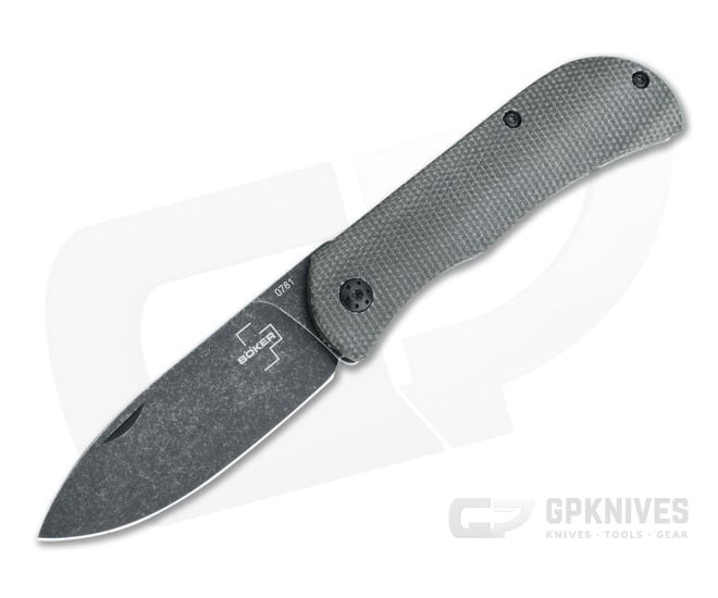 Boker Plus Exskelibur II Black Stonewashed D2 Green Micarta Frame Lock Folder 01BO367 - BO-01BO367