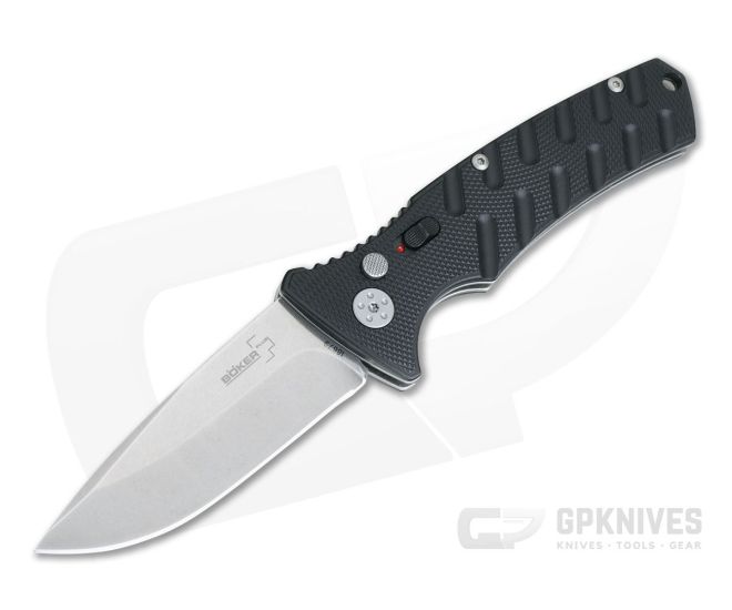 Boker Plus Strike Spear Point Black Auto Stonewashed Blade 01BO400N - BO-01BO400N