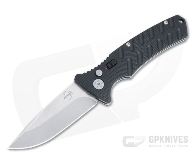 Boker Plus Strike Spear Point Stonewashed D2 Black Automatic Knife 01BO457N - BO-01BO457N