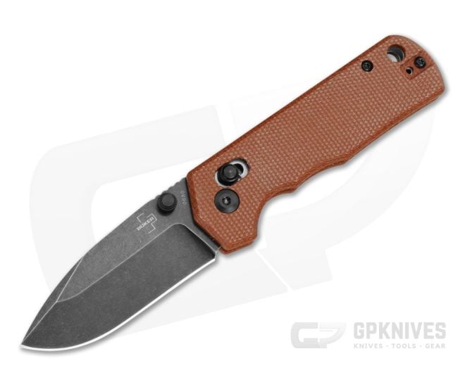 Boker Plus Rockstub 2.0 Brown Micarta Crossbar Lock 14C28N Black Stonewash Folding Knife (2.64" Blade) 01BP0051 - BO-01BP0051
