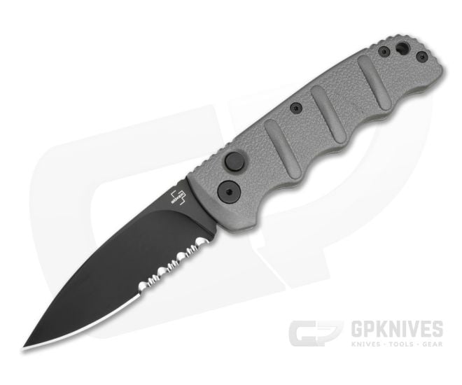Boker Kalashnikov Drop Point Grey Aluminum D2 Black Partially Serrated Automatic Knife (3.35" Blade) 01BP0147 - BO-01BP0147