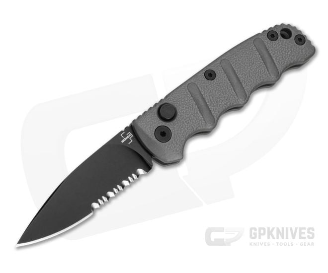 Boker Mini Kalashnikov Drop Point Grey Aluminum D2 Black Partially Serrated Automatic Knife (2.52" Blade) 01BP0148 - BO-01BP0148