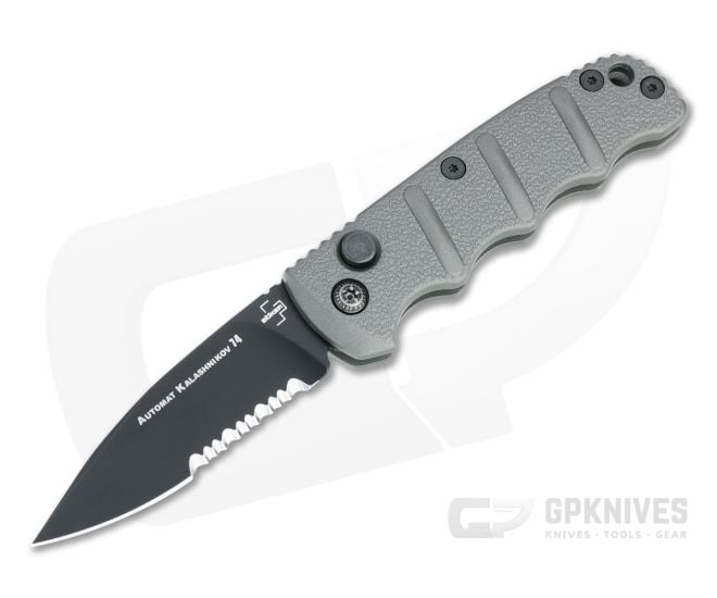 Boker Mini Kalashnikov 73 Automatic Part Serrated Black AUS-8 Gray Folding Knife 01KALS73BN - BO-01KALS73BN
