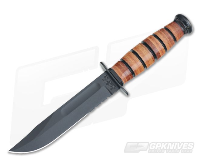 Kabar USMC Short Serrated Knife Leather Handle 1252 - KA-1252