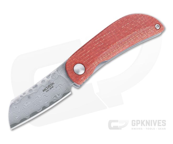 MCusta Petit San Mai Damascus Orange/Blue Jute Micarta Liner Lock Front Flipper 0213D - MC-0213D