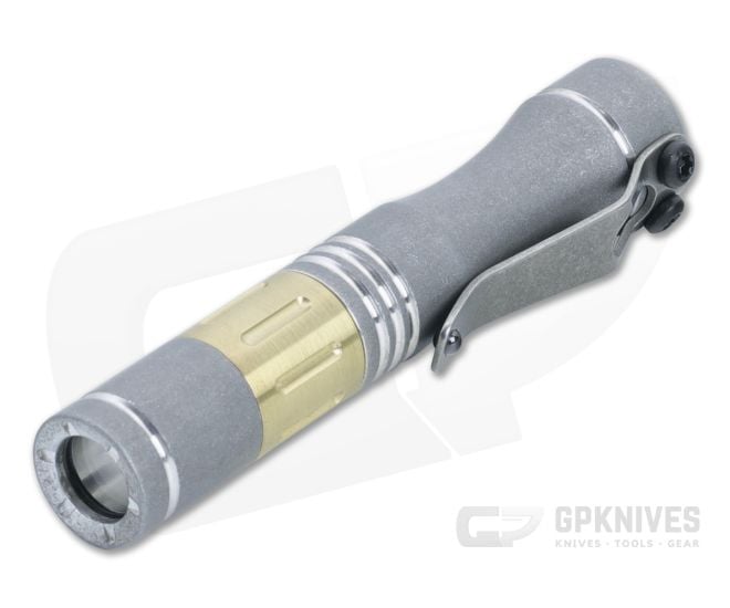 Dawson Machine Craft Hoku Clicky Flashlight Dark Tumbled Aluminum with Brass Groove Engine (4500K) - DMC-024
