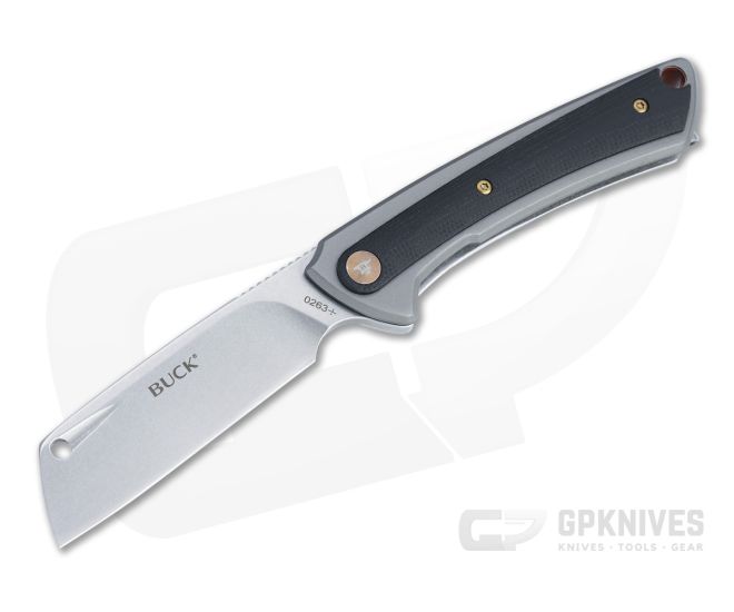 Buck 263 HiLine Cleaver Stonewashed D2 Black G10 Frame Lock Flipper 0263GYS - BU-0263GYS