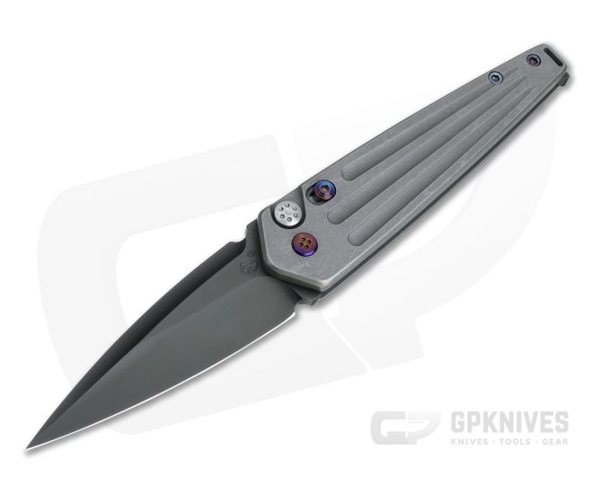 Medford Knives Nosferatu Black PVD S35VN Tumbled Titanium Button Lock Automatic - MKT-031