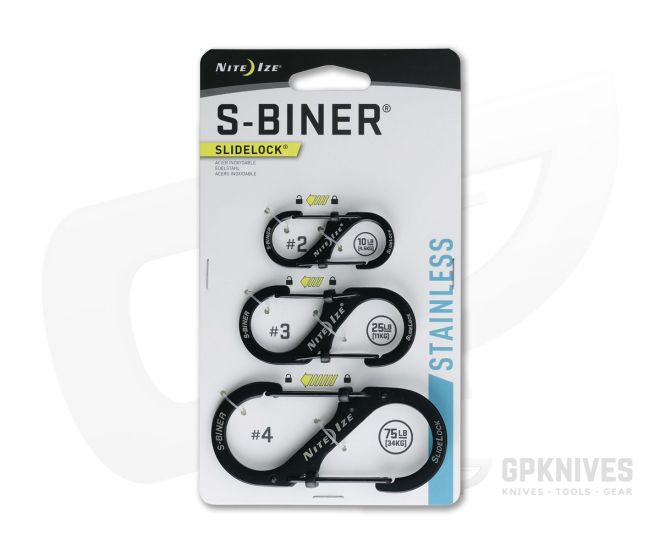 Nite Ize SlideLock S-Biner Stainless Steel Black Three Pack - NI-03710