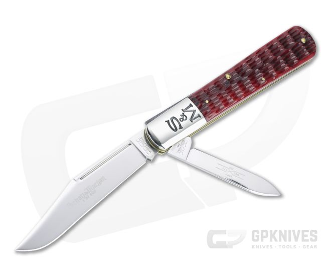 Queen Schatt & Morgan 2007 Series XVII Granddaddy Barlow Red Jigged Bone Slip Joint 042171 - QN-042171