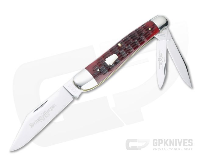 Queen Schatt & Morgan 2007 Series XVII Dogleg Whittler Red Jigged Bone Slip Joint 043154 - QN-043154