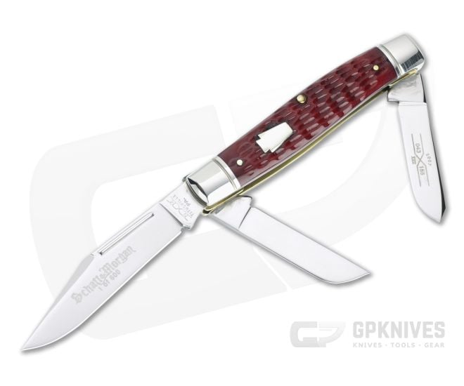 Queen Schatt & Morgan 2007 Series XVII Medium Stockman Red Jigged Bone Slip Joint 043155 - QN-043155