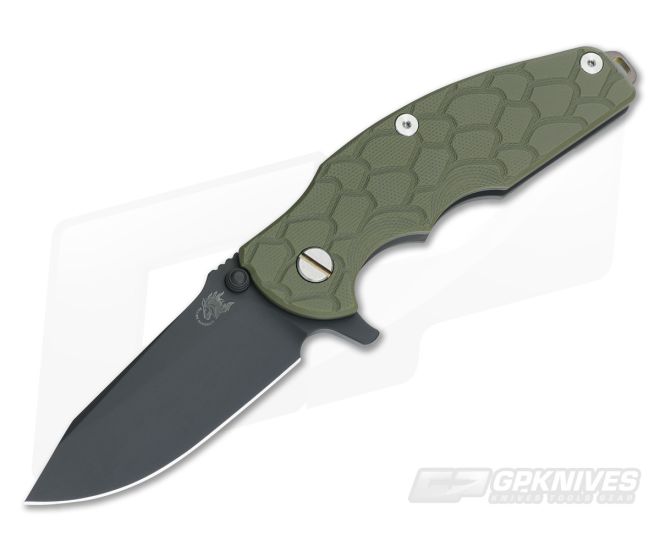 Hinderer Knives Jurassic Black DLC 3.25" OD Green G10 SpearPoint - HK-0465
