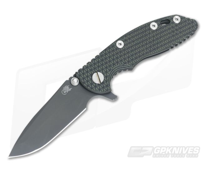 Hinderer Knives XM-18 3" Green/Black Spanto Black DLC Flipper #1 - HK-0476