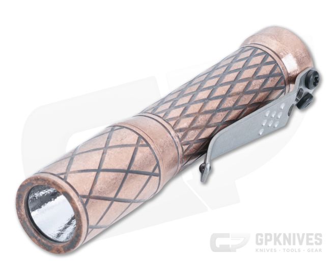 Laulima Metal Craft Diamond Slim Flashlight Patina Tumbled Copper 4000K Neutral White LED 14500 LMC-047 - LMC-047