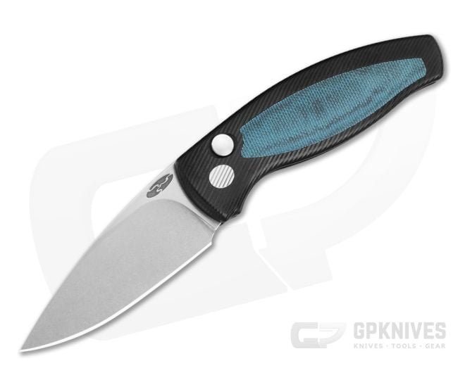 TRM Pit Bull Black Aluminum Blue Denim Micarta Inlay MagnaCut Automatic Knife (3.00" Blade) - TRM-052
